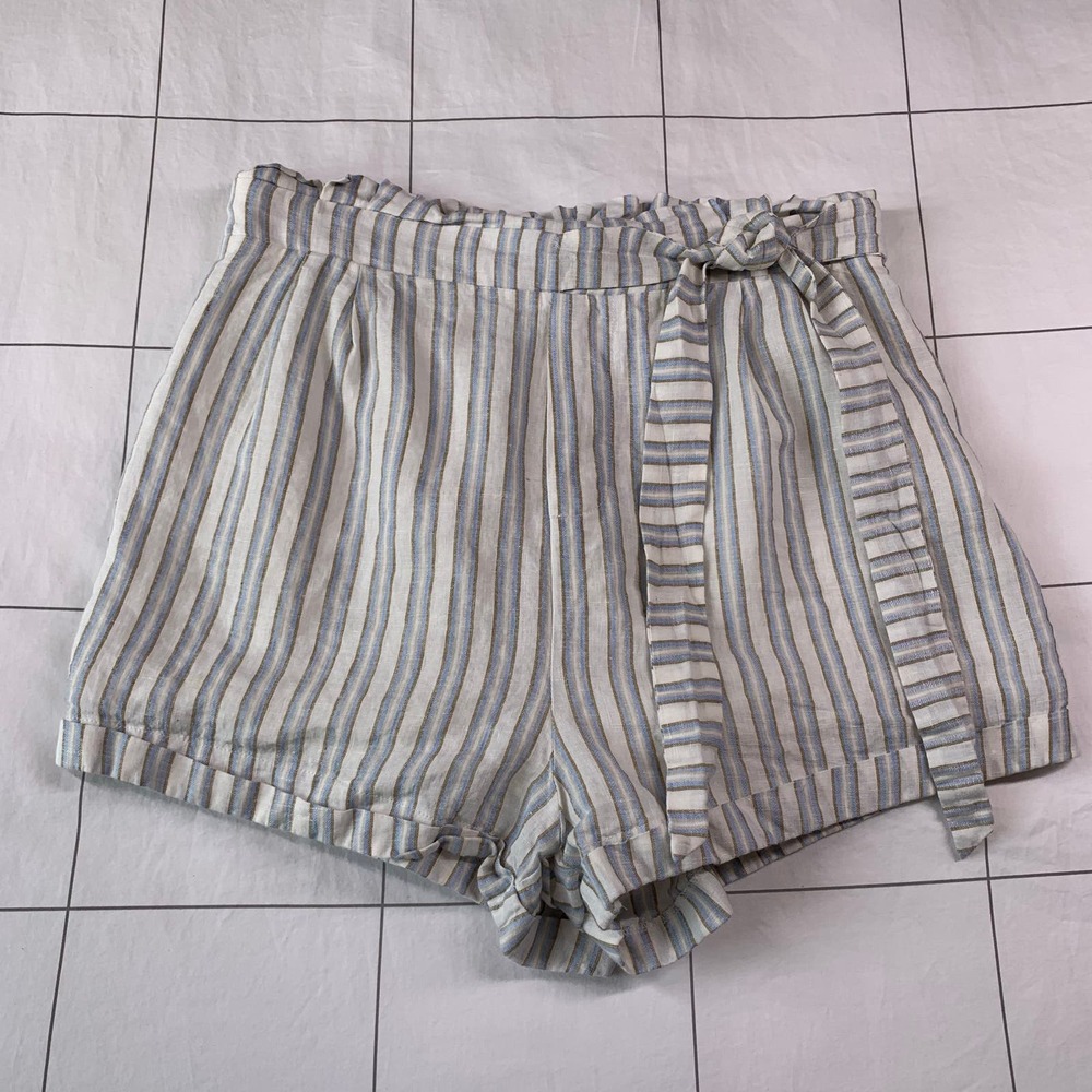 Heartloom Shorts Womens Large Piper Striped Paperbag Waist Linen Light Comfort